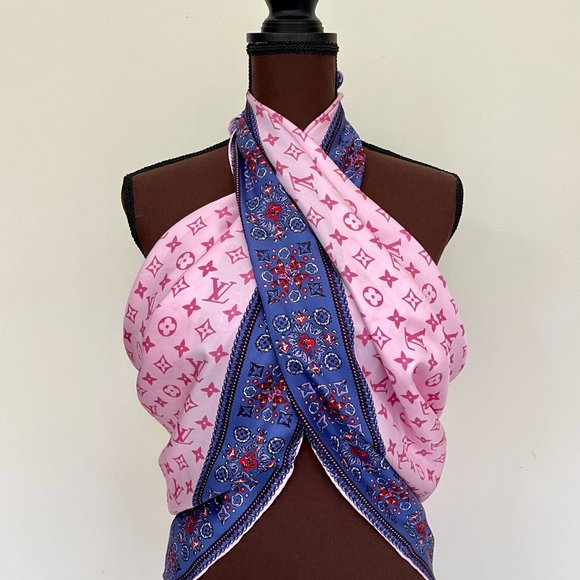 Louis Vuitton Wrap Monogram Logo Oversize Square Barbie Pink Silk Scarf - Picture 6 of 15